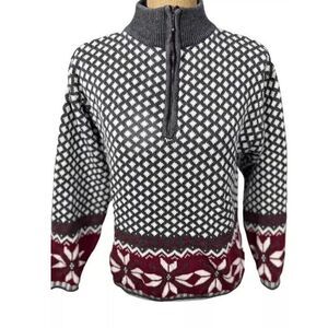 Vintage Woolrich Nordic Fair Isle Sweater Womens S 1/4 Zip Mock Neck Wool